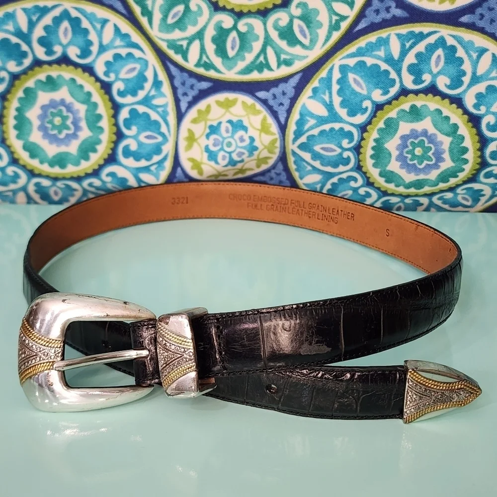 Vintage 1998 Western Ranger Belt Croc Embossed Leather Silver Plated Buckle